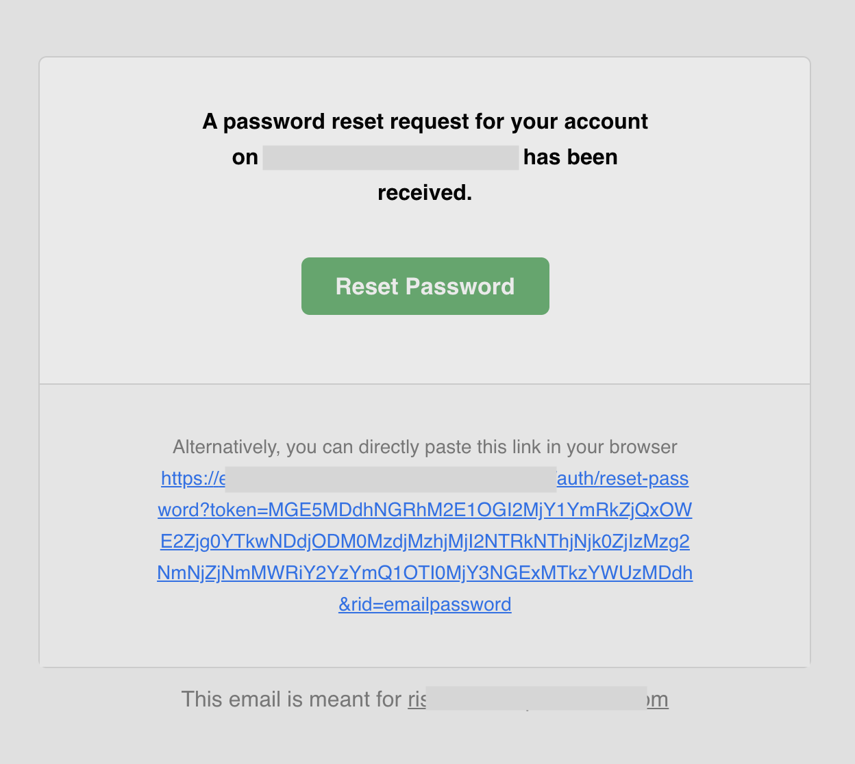 Email UI for password reset email