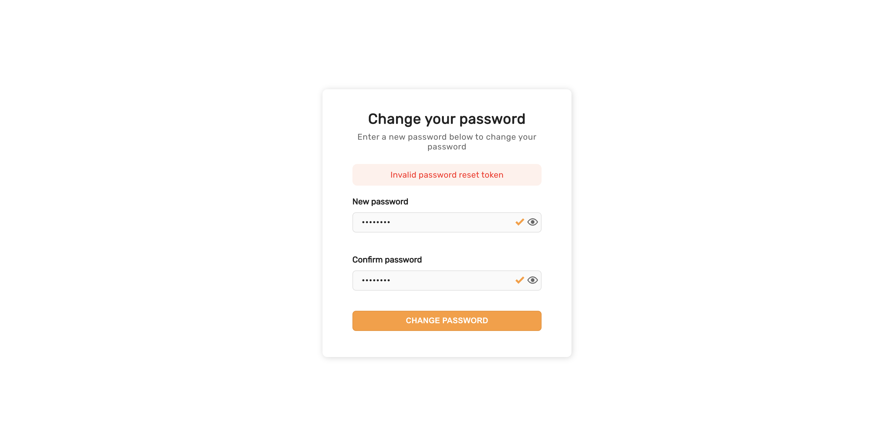 Enter new password for invalid token