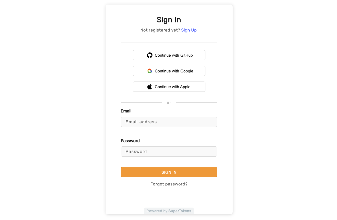 Sign in form UI for email password login